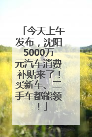 今天上午发布，沈阳5000万元汽车消费补贴来了！买新车、二手车都能领！