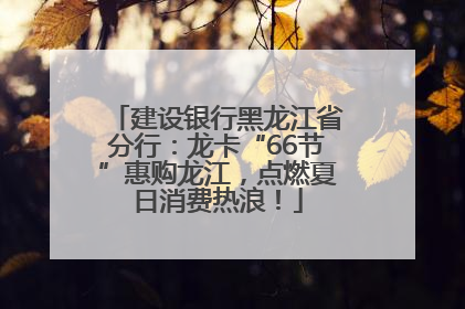 建设银行黑龙江省分行：龙卡“66节”惠购龙江，点燃夏日消费热浪！