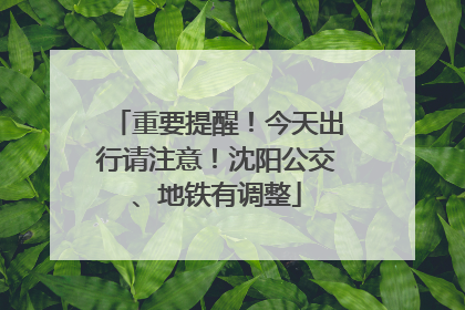 重要提醒！今天出行请注意！沈阳公交、地铁有调整